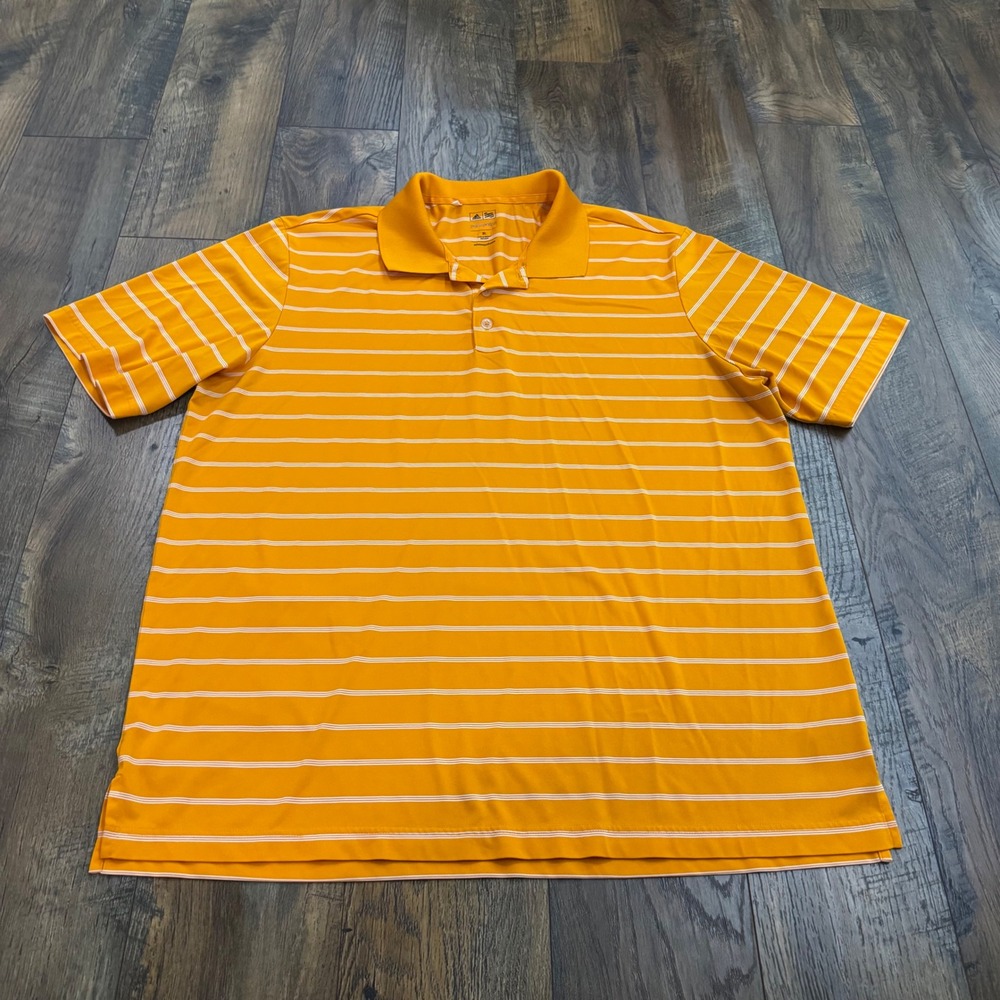 Adidas Golf Puremotion Polo Shirt Mens XL Orange Striped Short Sleeve Sport‎ Top